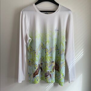 Guy Harvey White and Green Floral Sea Turtle Long Sleeve Swim Tee XL